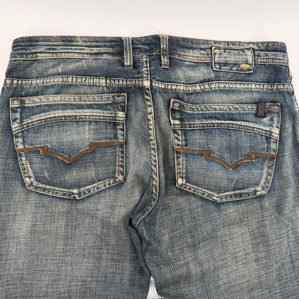 Buffalo David Bitton King Jeans Mens 36x34 Blue Faded Straight Leg Button Fly